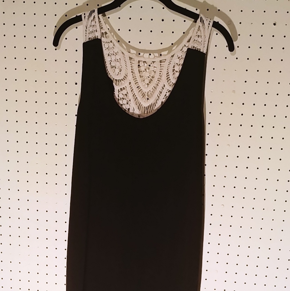 Long black dress with white lace accent